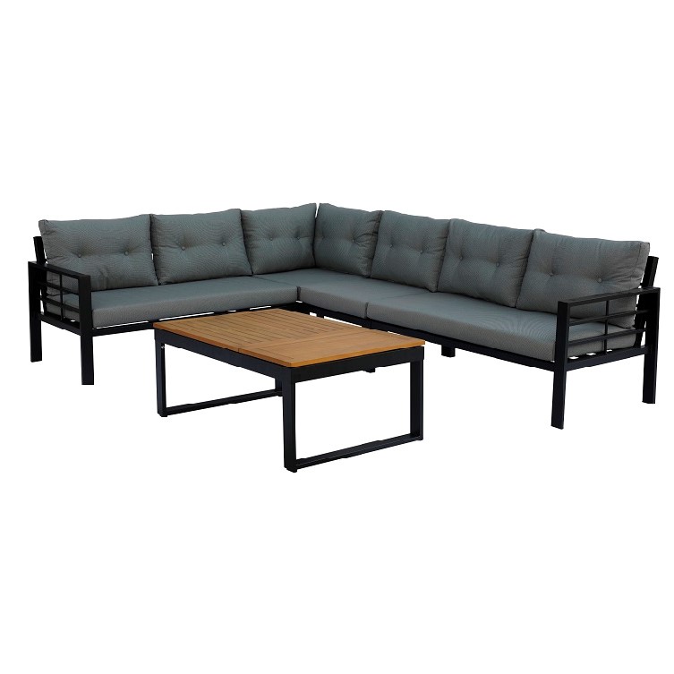 Loungeset Genua Cornerset - 88110 genua cornerset zwart hout met bijzettafel - 88110