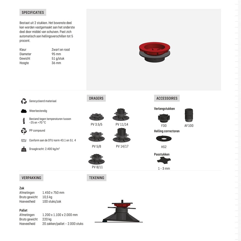 Comfort hellingcorrector HA5 tot 5% plaatsing boven stelvoet - Comfort hellingcorrector ha5 tot 5 plaatsing boven stelvoet specificaties - Comfort hellingcorrector HA5