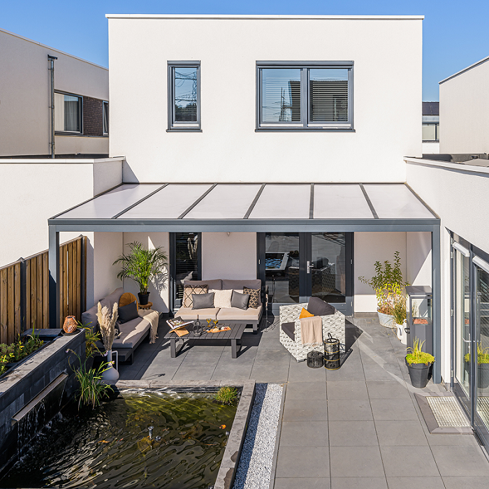 Verasol Greenline veranda alle afmetingen polycarbonaat dak - Extern 2021 greenline heel antraciet boven 1 - Verasol Greenline polycarbonaat dak 300x250cm