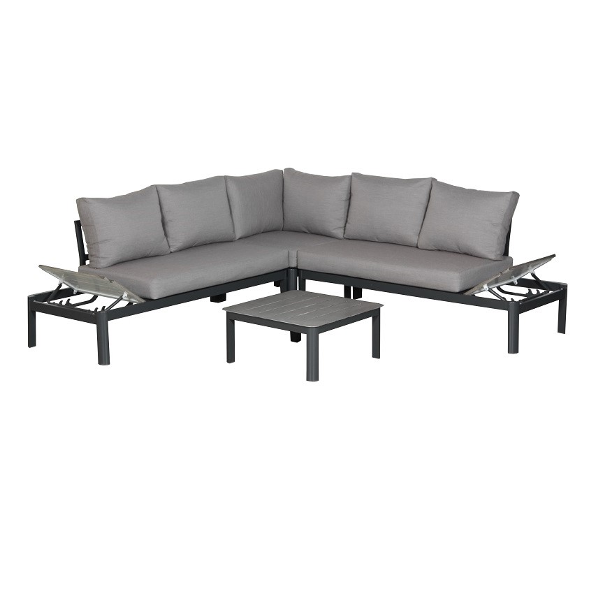 Loungeset Leroy  met bijzettafel - Leroy loungeset grijs met kussens verstelbaar - 7015