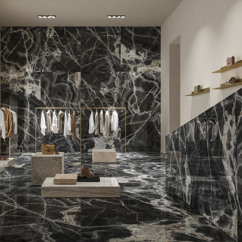 Ariostea Ultra Onici Onice Nero Lucidato Shiny 150x300cm - Marble effect floors onice nero 01 - Ariostea Onice Nero Shiny 150x300cm