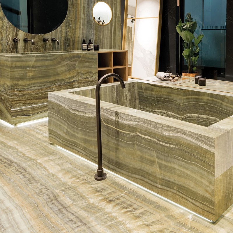 Ariostea Ultra Onici Green Onyx Vein Cut Levigato Silk diverse afmetingen - Marble effect green floors green onyx vein cut 01 - Ariostea Green Onyx Silk 37,5x75cm