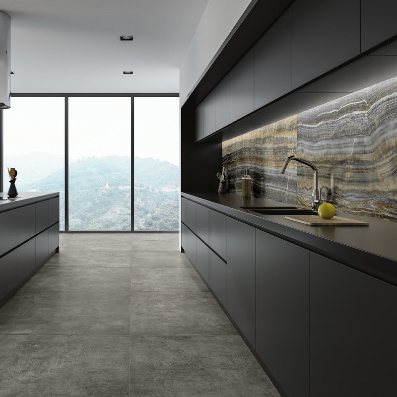 Ariostea Ultra Onici Grey Onyx Vein Cut Lucidato Shiny diverse afmetingen - Marble effect grey floors grey onyx vein cut 02 - Ariostea Grey Onyx Shiny 37,5x75cm