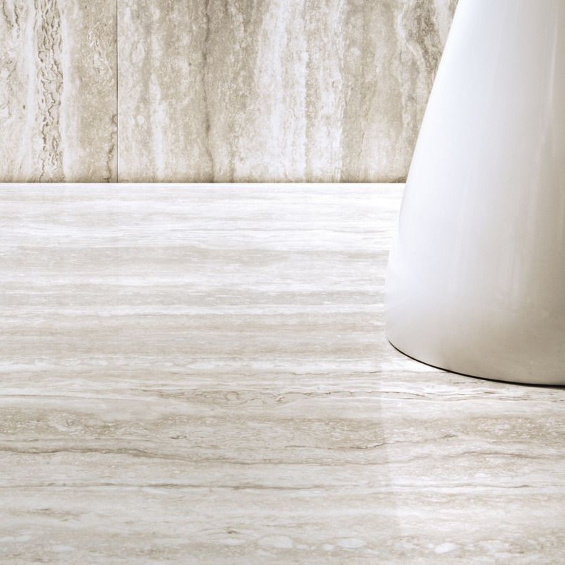 Ariostea Ultra Marmi Travertino Santa Caterina Soft diverse afmetingen - Marble effect grey floors travertino santa caterina 02 - Ariostea Caterina Soft 37,5x75cm