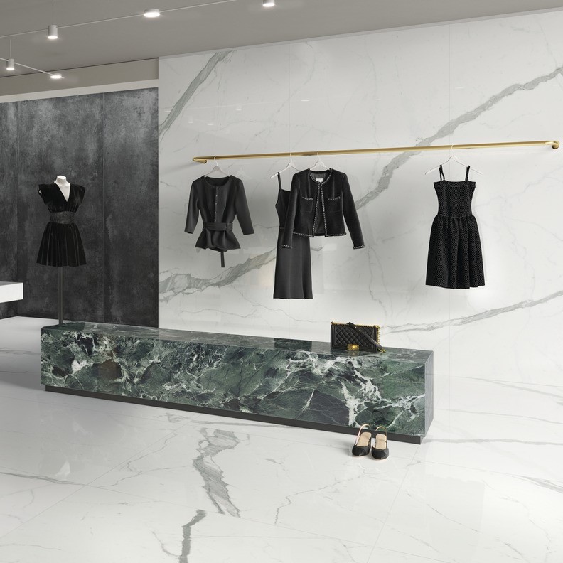 Ariostea Ultra Marmi Statuario Altissimo Lucidato Shiny diverse afmetingen - Marble effect white floors statuario altissimo 07 - Ariostea Altissimo Shiny 37,5x75cm