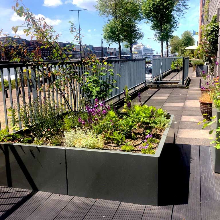 Gepoedercoat Staal Plantenbak Miami XXL 150x150cm diverse hoogtes - Pbpcmixl1500x1500x500ral7010 1 - Gepoedercoate Plantenbak Miami 150x150x30cm