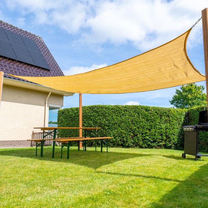Zonnedoek Waterdoorlatend Zand Rechthoek 4x5m - 320gr/m2 - Schaduwdoek rechthoek gebroken wit 4 - Zonnedoek Waterdoorlatend Zand 4x5m