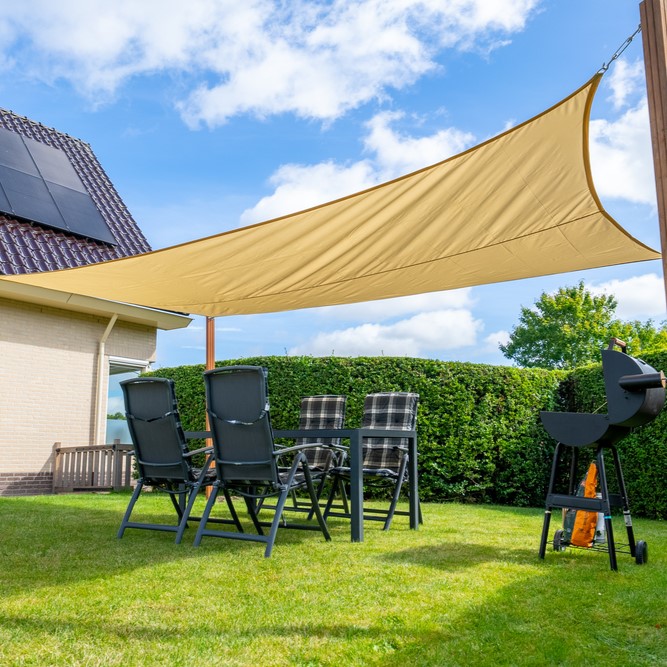Zonnedoek Waterdicht Beige Rechthoek 3x5m - 160gr/m2 - Schaduwdoek waterdicht rechthoek beige 2 2 - Zonnedoek Waterdicht Beige 3x5m