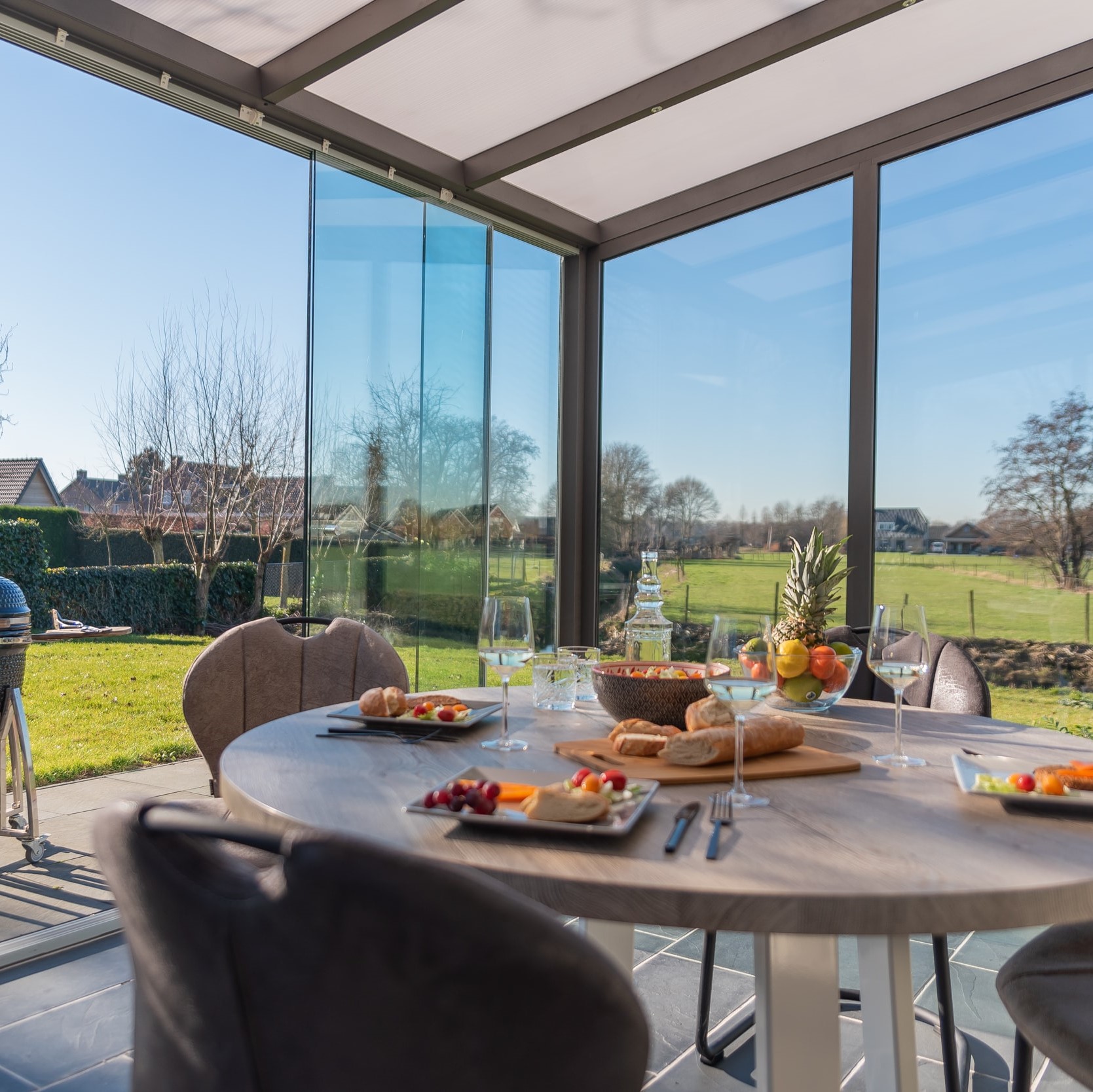 Verasol Greenline veranda alle afmetingen polycarbonaat dak - Verasol greenline tuinkamer glazenwand antraciet - Verasol Greenline polycarbonaat dak 300x250cm