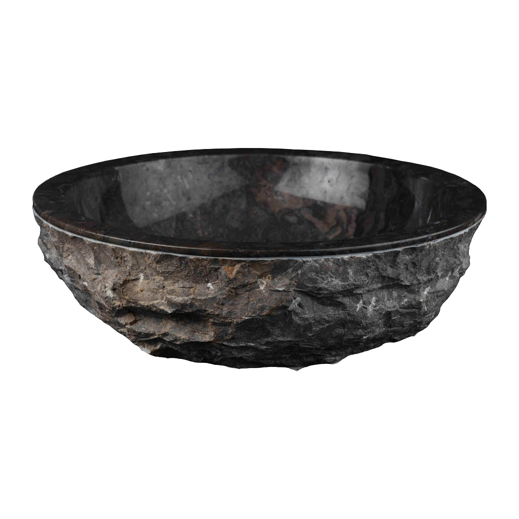 Wasbak natuursteen A zwart ruw - Wasbak 1 black marmo - BN113 wasbak1 zwart ruw