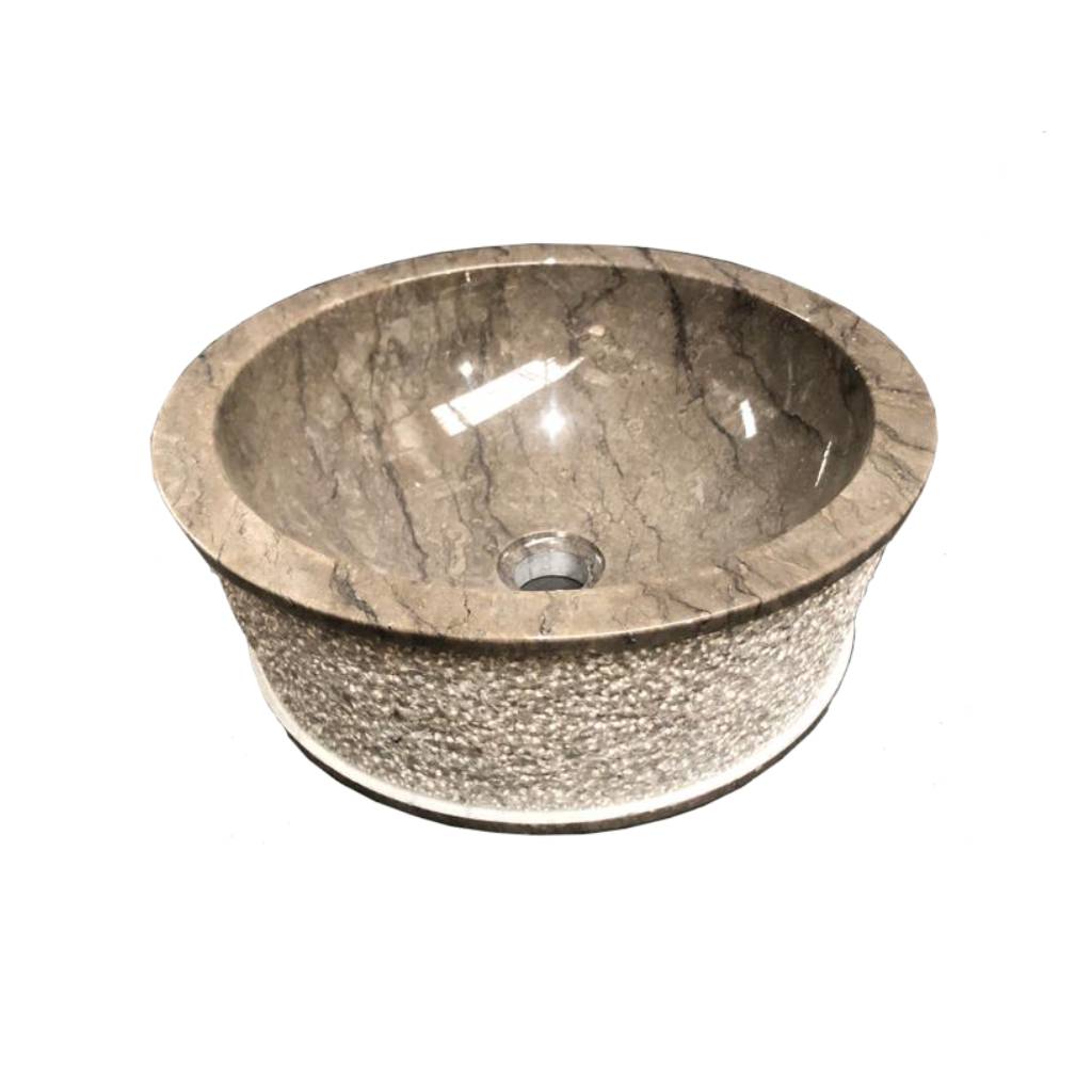 Wasbak natuursteen D druipsteen grijs - Wasbak 4 drip grey - BN113 wasbak4 druipsteen grijs