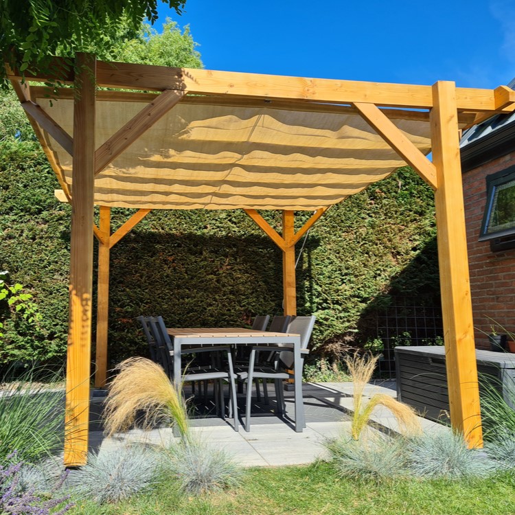 Zonnedoek Harmonica Zand Rechthoek 3,7x5m - 285gr/m2 - Zand schaduwdoek harmonica pergola 10 2 - Zonnedoek Harmonica Zand 3,7x5m